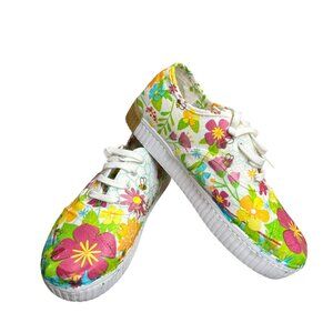 Toms Womens Lace Up Floral Stiff Canvas Sneaker Shoes Size 8 Fairy Dainty